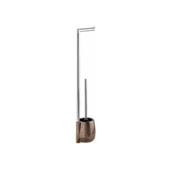 Set wc 2in1 Marrakesh, Spazzola wc e portarotolo carta igienica su piedistallo, Ceramica lucida - acciaio inox, 15x72x10,5 cm, Marrone - Wenko