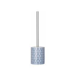 Wenko - Porta Spazzolino wc Lorca, spazzolino wc nero, ceramica con stampa, ø 10x39 cm, blu - bianco