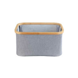 Wenko - Cesto pieghevole in bambù Bahari, scatola per la biancheria, 20L, Poliestere - Bambù, 38x20x26 cm, grigio - marrone