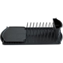 Wenko - Scolapiatti Basic Nero, Scolapiatti per cucina, Scolapiatti per lavello con vassoio rimovibile, metallo - plastica, 47,5x11x26,5 cm, nero