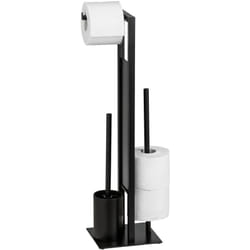 Servitore wc Rivalta, Spazzola wc e Portarotolo Carta Igienica, Acciaio nero e vetro temperato, 18x70x23 cm, Nero - Wenko