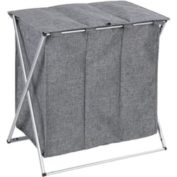 Wenko - Cesto per la biancheria Trio Top a 3 scomparti, cesto per biancheria sporca, Capacità 118L, Poliestere 57x57x38 cm, grigio mélange