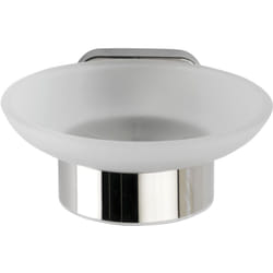 Wenko - Portasapone da muro Mezzano, Portasapone rotondo da fissare al muro, Acciaio inossidabile - vetro satinato, 11x5,5x13 cm, lucido