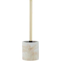 Wenko - Spazzola wc Odos, Spazzola wc nera con manico dorato, Poliresina effetto marmo dorato, ø 7,5x37 cm, Bianco - Oro