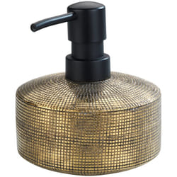 Wenko - Distributore di Sapone Liquido Rivara, Capacità 400 ml, Ceramica in rilievo dipinta a mano, ø 10,5 x 12 cm, Dorato