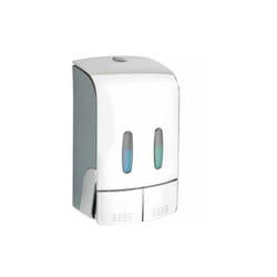 Distributore di sapone liquido da parete Tartas, distributore di gel igienizzante da parete, senza foratura, Capacità 2x480 ml, Plastica, 14,5x24x9