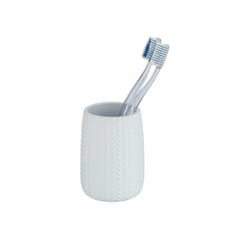 Wenko - Portaspazzolino Barinas, bicchiere per il bagno, Ceramica in rilievo, ø 7,4x10,7 cm, Bianco