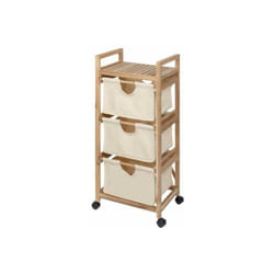 Wenko - Carrello Acina con ruote, scaffale di legno per il bagno, 3 cestini per la conservazione, legno di acacia certificato fsc, 43,5x96x33,5 cm,