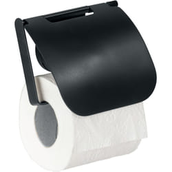 WENKO Static-Loc® Plus Portarotolo per carta igienica con coperchio Pavia Nero, Portarotolo WC, Installazione senza foratura, Nero, Acciaio nero,