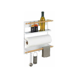 WENKO Mensola magnetica per frigorifero Magna, con porta spezie, portarotolo magnetico e ganci per appendere utensili da cucina, in metallo e bambù,