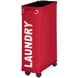 Wenko - Cesto per la biancheria stretto Laundry, cesto su ruote, Corno, Capacità 43 l, Poliestere, 18.5x60x40 cm, rosso