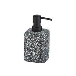 Wenko - Distributore di sapone liquido Terrazzo, Capacità 240 ml, in poliresina effetto mosaico, 8x16x9.5 cm, Nero