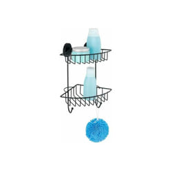 Mensola angolare per doccia Bari da parete per bagno, con 2 cestini per doccia, fissaggio senza foratura Vacuum Loc Plus, riposizionabile senza