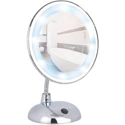 Wenko - Specchio da trucco led su piedistallo, specchio ingranditore led x3, ø 16 cm, acciaio, 17,5x28x12 cm, cromato