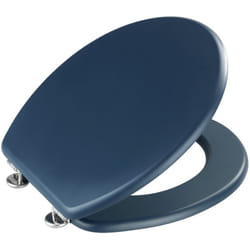 WENKO Sedile WC Prima in Blu Scuro opaco, MDF, Blu, MDF Blu Scuro, Acciaio Inossidabile Argento Opaco