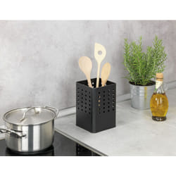 Wenko - Porta utensili Silio, un comodo porta utensili da cucina in metallo termolaccato con forme moderne, angolari e motivo perforato, (l x a x p):