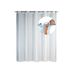 Wenko - Tenda da doccia Comfort Flex, Tenda da doccia 180x200 cm, lavabile in lavatrice e impermeabile, con 10 anelli integrati, 100% poliestere,