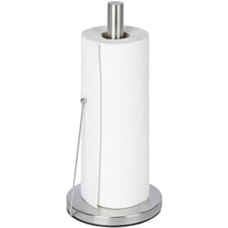 Wenko - Porta Rotolo Clayton, Porta Asciugatutto verticale con barra di supporto, acciaio inossidabile, ø 15x33 cm, argento opaco