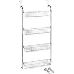 Mensola da parete sospesa con 4 cestini portaoggetti, Mensola da appendere alla porta di cucina, dispensa, bagno, Metallo, 49,5x109x14 cm, Lucido