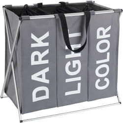 Cesto per la biancheria pieghevole Trio Dark - Light & Color, cesto per la biancheria con 3 scomparti e maniglia per il trasporto, Capacità 130L,