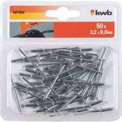 KWB - Rivetti ciechi / Rivetti pop ø 3,2 mm, lunghezza 9 mm, in alluminio, con penna zincata, per pinze da rivetto cieco cieco commercialmente