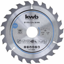 KWB - 585457 Lama per seghe circolari per trucioli, legno/legno duro, 170 x 30 mm, tagli puliti, numero medio, 22 denti Z-22, lama per seghe CleanCut