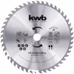 Dettagli tecnici Dimensione, Ø 315 mm Idoneità del materiale Pannello truciolare Ø foro 30 mm kwb 593159 Lama per sega circol ...