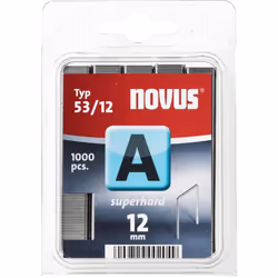 Punti metallici NOVUS A 53 da 12 mm di lunghezza, confezione richiudibile da 1000 unità, adatti per pistole sparachiodi manua ...