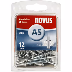 Novus rivetti ciechi in alluminio con diametro 0,20 (5 mm) 0,47 (12 mm) pollici lungo Confezione da 70 In confezione blister ...