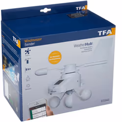 Anemometro radio solare tfa dostmann weatherhub, 30.3307.02, monitoraggio tramite smartphone, bianco.