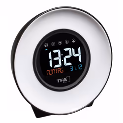 TFA-Dostmann Mood Light, Sveglia al quarzo, Rotondo, Bianco, 12/24 ore, Qualsiasi tipo, Pulsanti