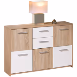 Rifinita in bianco e rovere, questa credenza porterà modernità ed eleganza a tutti gli ambienti, sia quelli più tradizionali  ...