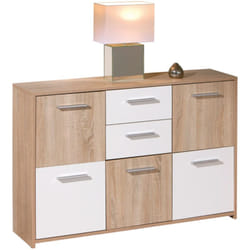 Credenza buffet 2 cassetti e 5 ante rovere e bianco, 115x30x77 cm