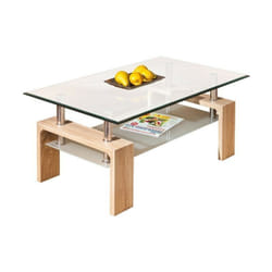 Tavolino salotto loana con vetro colore rovere