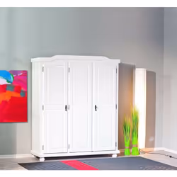 ARMADIO 3 ANTE CON RIPIANI, PINO MASSELLO VERNICIATO AD ACQUA BIANCO. DIM.150x56x180H. ARTICOLO IN KIT. ARMADIO 3 ANTE CON RI ...