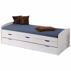 LETTO CON CASSETTI CONTENITORE E SECONDO LETTO INFERIORE AD ESTRAZIONE. PINO MASSELLO VERNICIATO AD ACQUA BIANCO. DIM. 98x205 ...