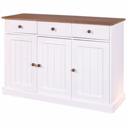 MOBILE BUFFET 3ANTE + 3CASSETTI. DIM. 131x45x86H. PINO MASSELLO VERNICIATO AD ACQUA BIANCO + TOP E FINITURE MARRONE. ARTICOLO ...