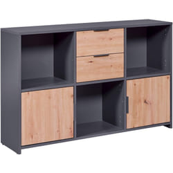 Libreria pepeto 2 porte + 2 cassetti 120x30x77CM laminato grigio e quercia artisan
