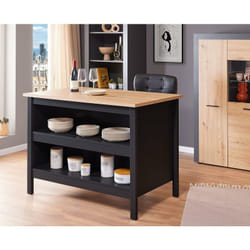 Isola per cucina redenza 2 ripiani cm 124x75x82h Helina Nero e rovere Inter Link