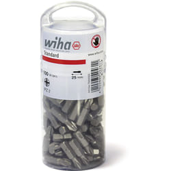 Wiha - Set di inserti Standard 25 mm Pozidriv (PZ2), 100 pz., 1/4', in confezione grande (40462)