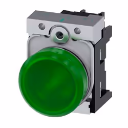 Indicatore Siemens luminoso 22 mm, tondi, metallo, lucido, verde, lenti, liscio, con supporto, modulo LED con LED integrato 2 ...