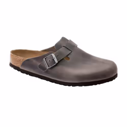 Scarpa unisex Boston di birkenstock in pelle nubuck grigia, comoda e adatta all&#039;uso quotidiano.