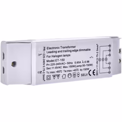 Trasformatore alogeno 230/12V/50-150W, protezione da sovraccarico, temperatura di sicurezza, non dimmerabile, 160 x 46 x 30 m ...