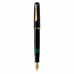Pelikan M200, Nero, Oro, Sistema di riempimento integrato, Resina, Oro, Pennino per corsivo, Oro/acciaio inossidabile