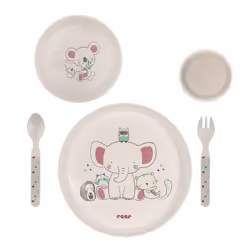 reer LovelyFriends, 1 persona(e), Fibra di legno, Multicolore, 5 pz, 1x plate, 1x bowl, 1x cup, 1x fork, 1x spoon