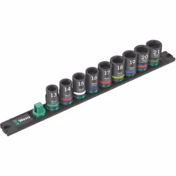 Listello magnetico con 9 bussole Impaktor per l'impiego con avvitatori elettrici o pneumatici con attacco 12,5 mm=1/2. La tec ...