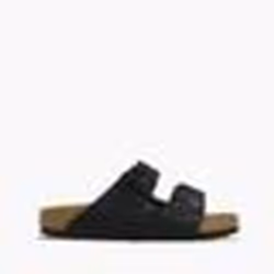 Sandalo unisex in pelle nera di alta qualità, modello Arizona Sretta di Birkenstock.