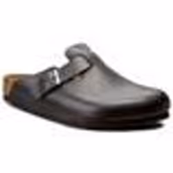 Sandalo unisex Birkenstock Boston Normale in pelle nubuck nera, confortevole e classico.