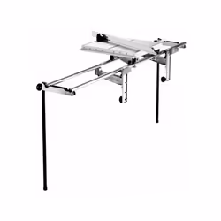 Il carrello scorrevole CS 70 ST di Festool per sega a trazione dispone di 2 gambe di sostegno e una battuta con bloccaggio su ...