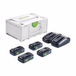 Festool Energy set SYS 18V 4x4,0/TCL 6 DUO, Set batteria e caricabatterie, Li-HighPower, 4 Ah, 18 V, Festool, Nero, Verde, Bi ...